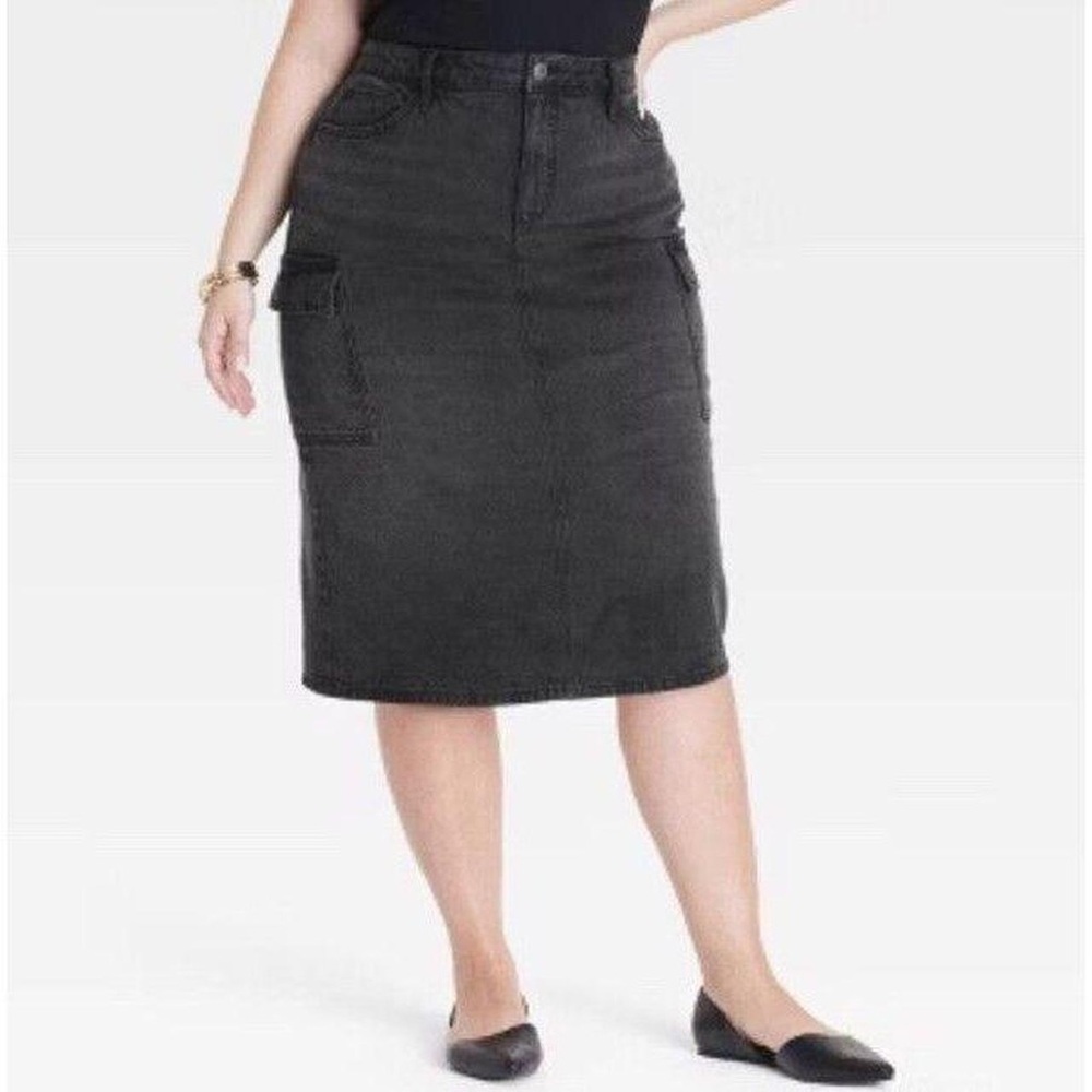 Ava & Viv Size 18R Black High Rise Slim Fit Stretch Denim Cargo Skirt
